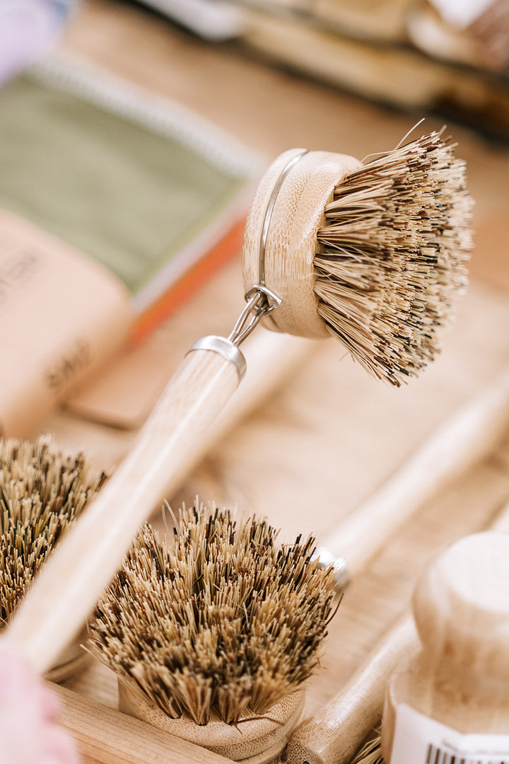 Long Handle Wood Scrub Brush w/ Replaceable Head