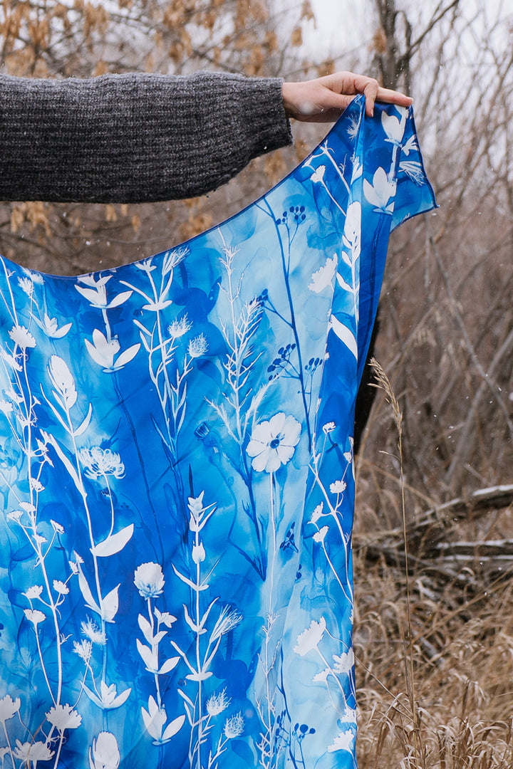 Blue Cyanotype Silk Wild Rag Scarf & Bandana