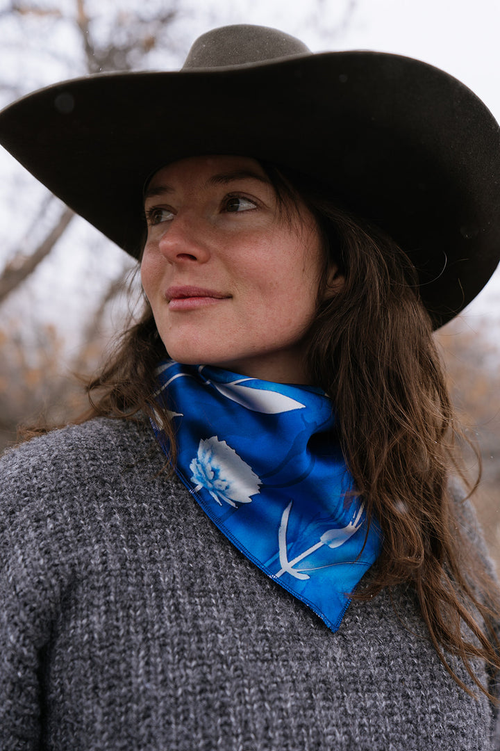Blue Cyanotype Silk Wild Rag Scarf & Bandana