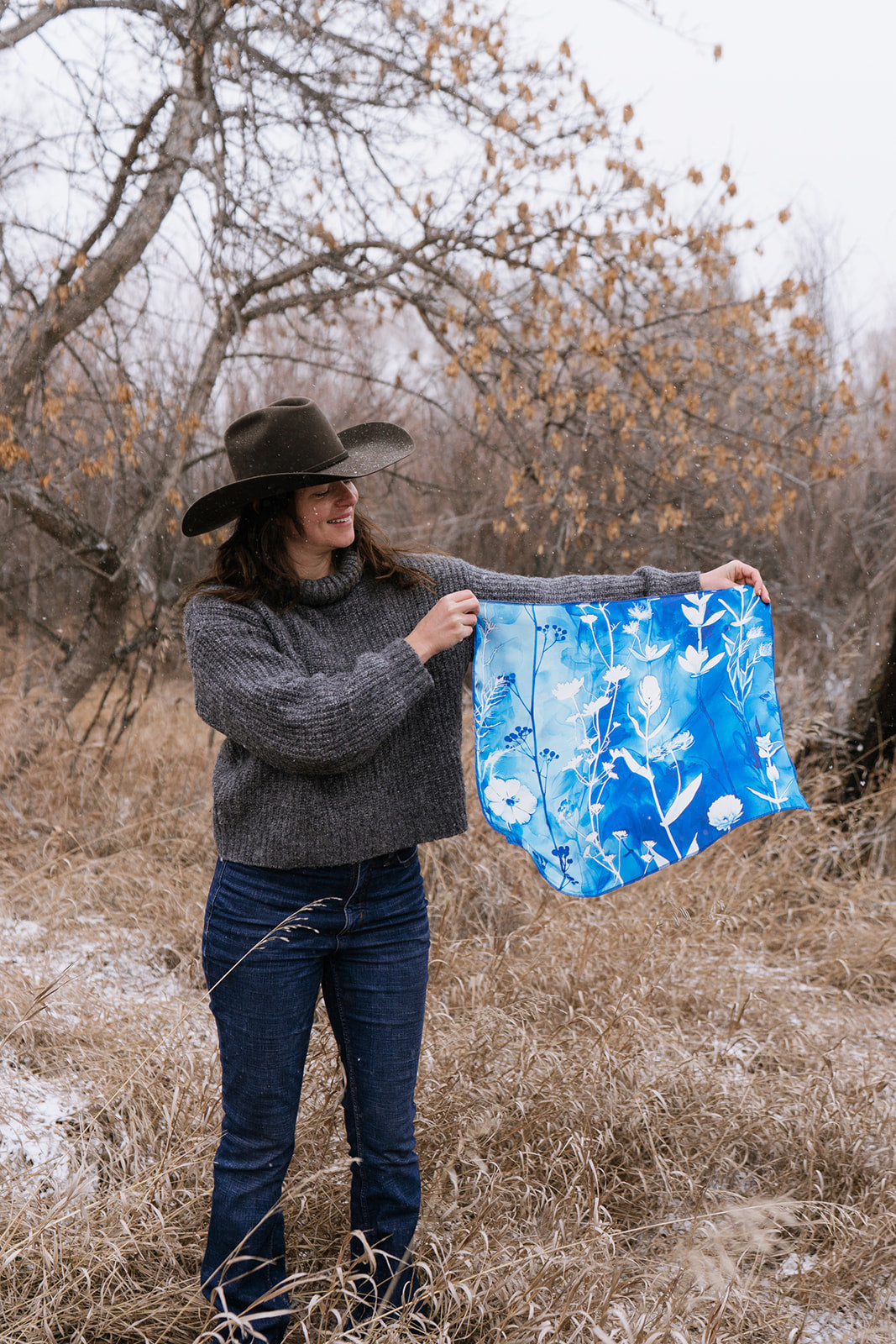 Blue Cyanotype Silk Wild Rag Scarf & Bandana