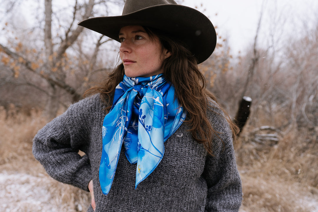 Blue Cyanotype Silk Wild Rag Scarf & Bandana
