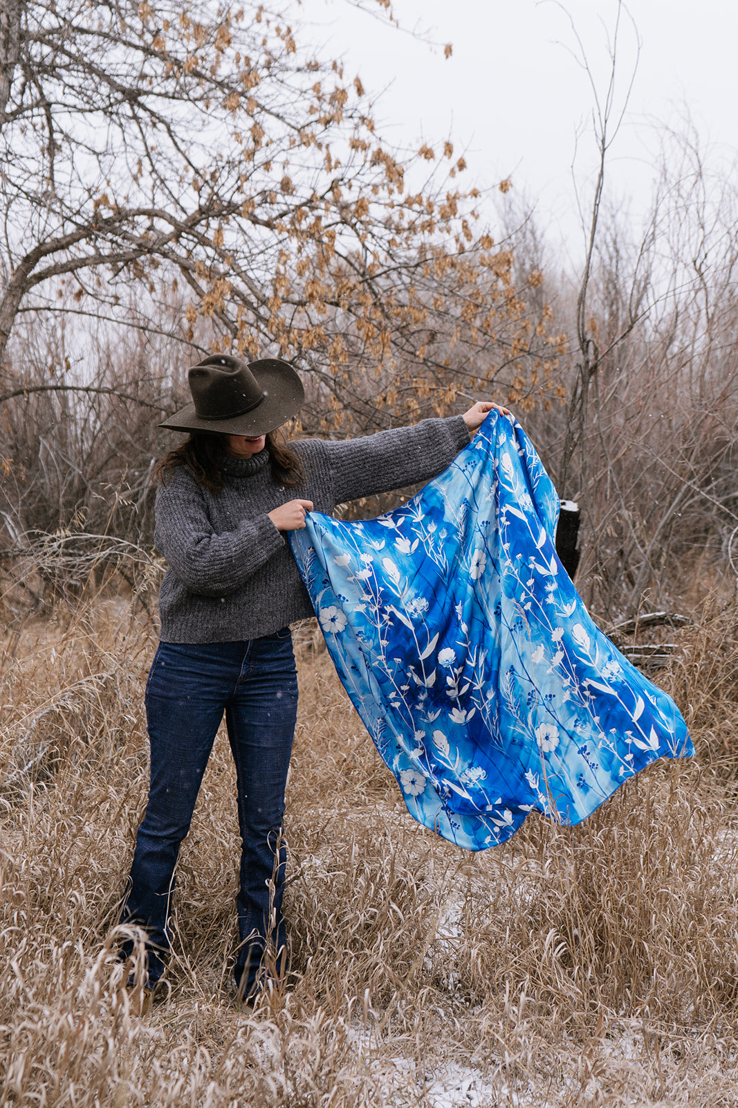 Blue Cyanotype Silk Wild Rag Scarf & Bandana