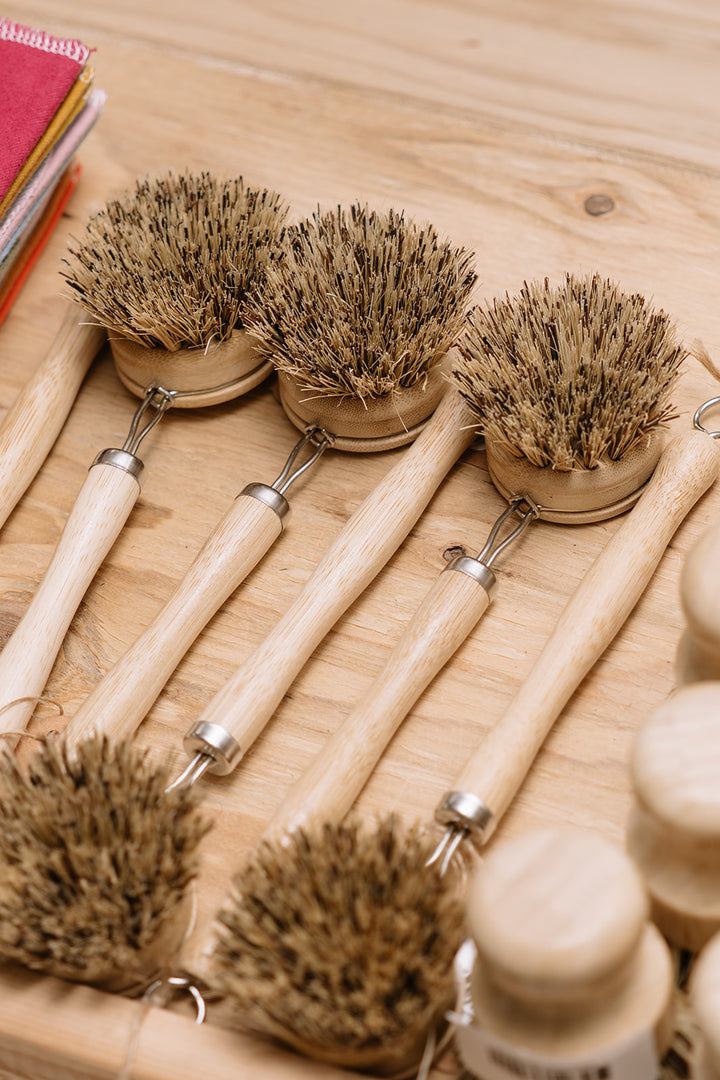 Long Handle Wood Scrub Brush w/ Replaceable Head