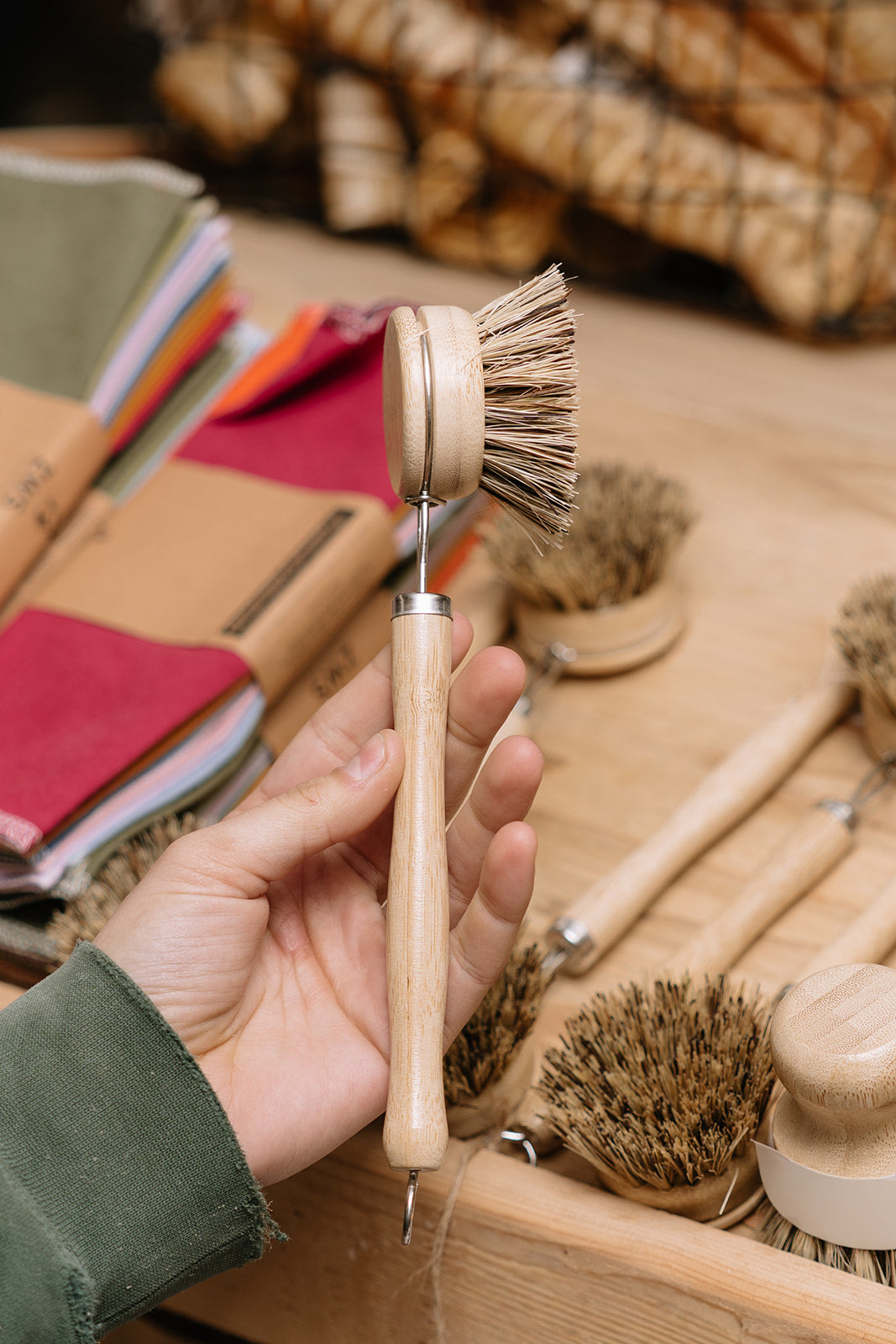 Long Handle Wood Scrub Brush w/ Replaceable Head